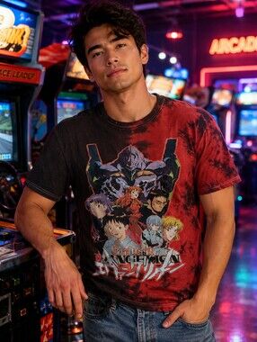 Neon Genesis Evangelion Tie Dye Anime Print Tee T Shirt Mens Large Forever21 NEW